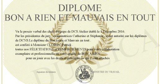 DIPLOME BON A RIEN ET MAUVAIS EN TOUT