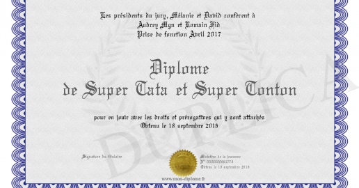 Diplome de Super Tata et Super Tonton