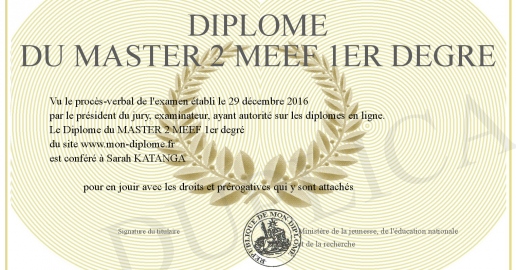 Diplome du MASTER 2 MEEF 1er degre