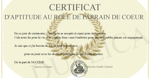 CERTIFICAT D Aptitude Au Role De Parrain De Coeur