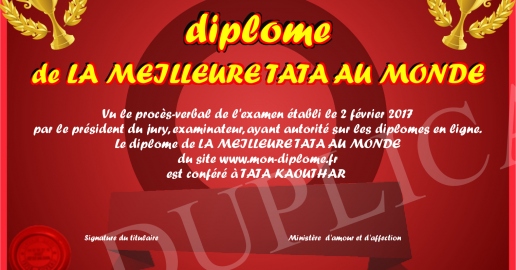 diplome de LA MEILLEURE TATA AU MONDE