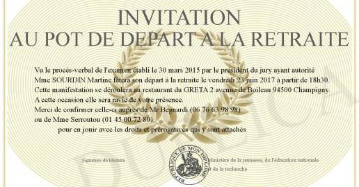 INVITATION AU POT DE DEPART A LA RETRAITE