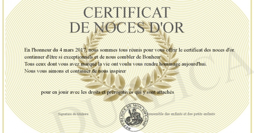 CERTIFICAT de NOCES D OR