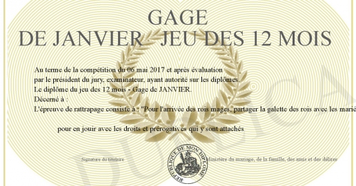 GAGE DE JANVIER Jeu des 12 mois