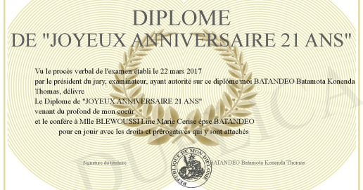Diplome de -JOYEUX ANNIVERSAIRE 21 ANS-
