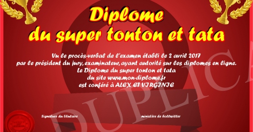 Diplome du super tonton et tata