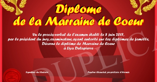 Diplome de la Marraine de Coeur