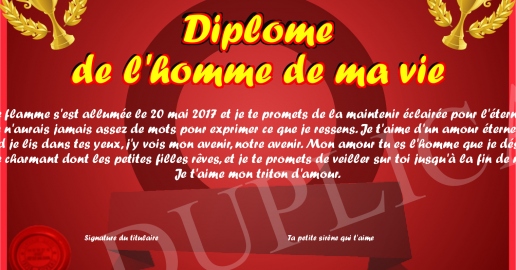 Diplome de l homme de ma vie
