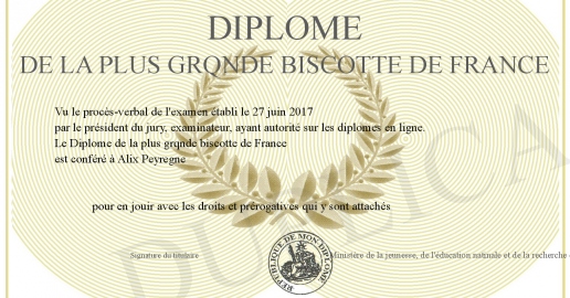 Diplome de la plus grqnde biscotte de France