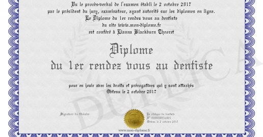 Diplome du 1er rendez vous au dentiste