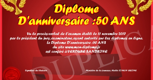 Diplome D anniversaire :50 ANS
