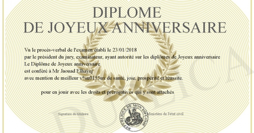 Diplome de Joyeux Anniversaire