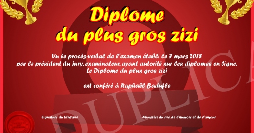 Diplome du plus gros zizi