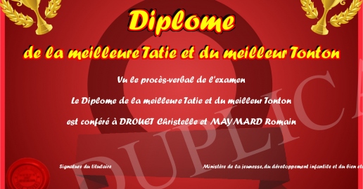 Diplome de la meilleure Tatie et du meilleur Tonton