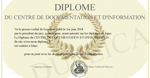 Diplome du CENTRE DE DOCUMENTATION ET D INFORMATION