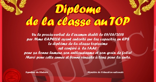 Diplome de la classe au TOP