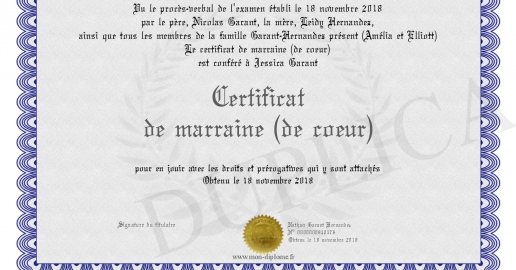 Certificat de marraine (de coeur)