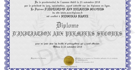 Diplome D INITIATION AUX PREMIERS SECOURS