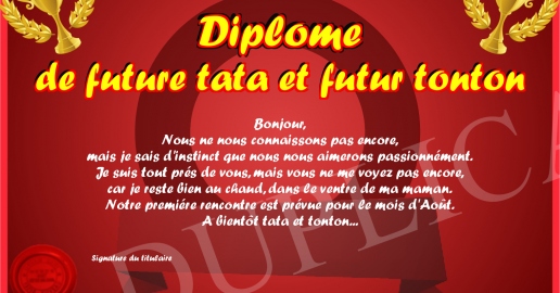 Diplome de future tata et futur tonton