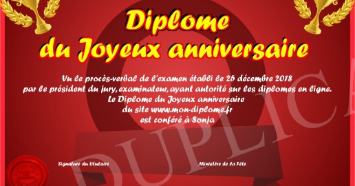 Diplome du Joyeux anniversaire