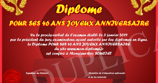 Diplome POUR SES 46 ANS JOYEUX ANNIVERSAIRE