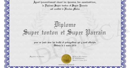 Diplome Super tonton et Super Parrain