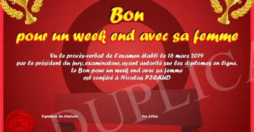 Bon pour un week end avec sa femme