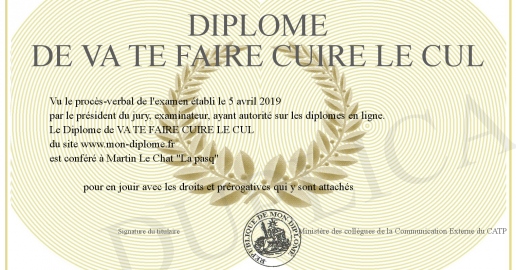 Diplome de VA TE FAIRE CUIRE LE CUL