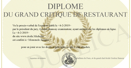 Diplome du grand critique de restaurant