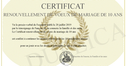 Texte Renouvellement De Vœux De Mariage 10 Ans Certificat renouvellement de voeux de mariage de 10 ans