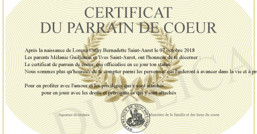 Certificat du parrain de coeur