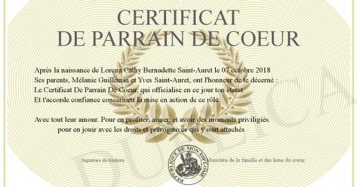 Certificat de parrain de coeur