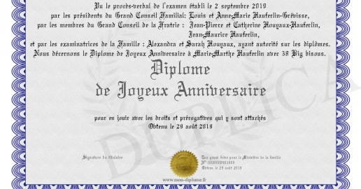Diplome de Joyeux Anniversaire