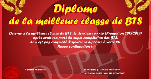 Diplome de la meilleure classe de BTS