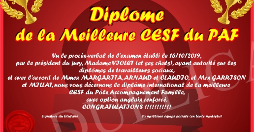 Diplome de la Meilleure CESF du PAF