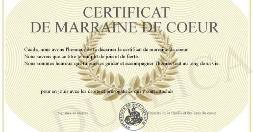 Certificat de marraine de coeur