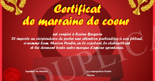 Certificat de marraine de coeur