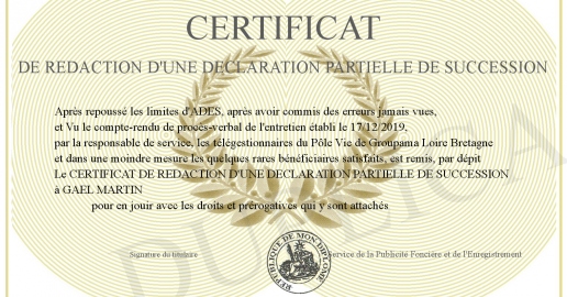 CERTIFICAT DE REDACTION D UNE DECLARATION PARTIELLE DE SUCCESSION