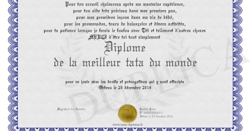 Diplome de la meilleur tata du monde