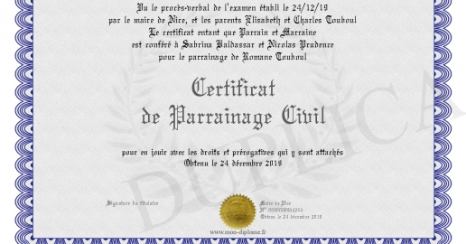 Certificat de Parrainage Civil