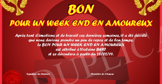 BON POUR UN WEEK END EN AMOUREUX