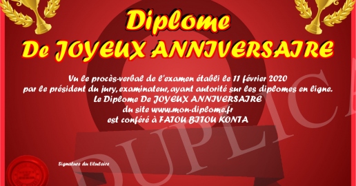 Diplome De JOYEUX ANNIVERSAIRE