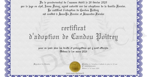 Candou certificat d adoption de Candou Poitrey