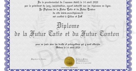 Diplome de la Futur Tatie et du Futur Tonton