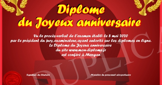 Diplome du Joyeux anniversaire