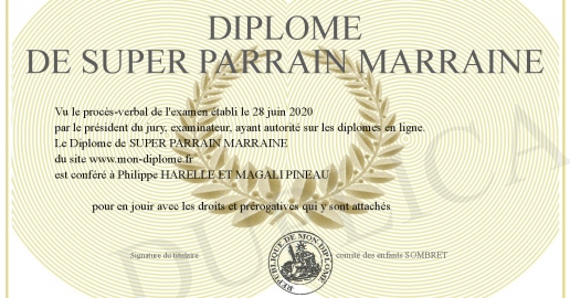 Diplome de SUPER PARRAIN MARRAINE