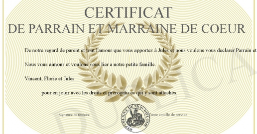 Certificat de Parrain et Marraine de coeur